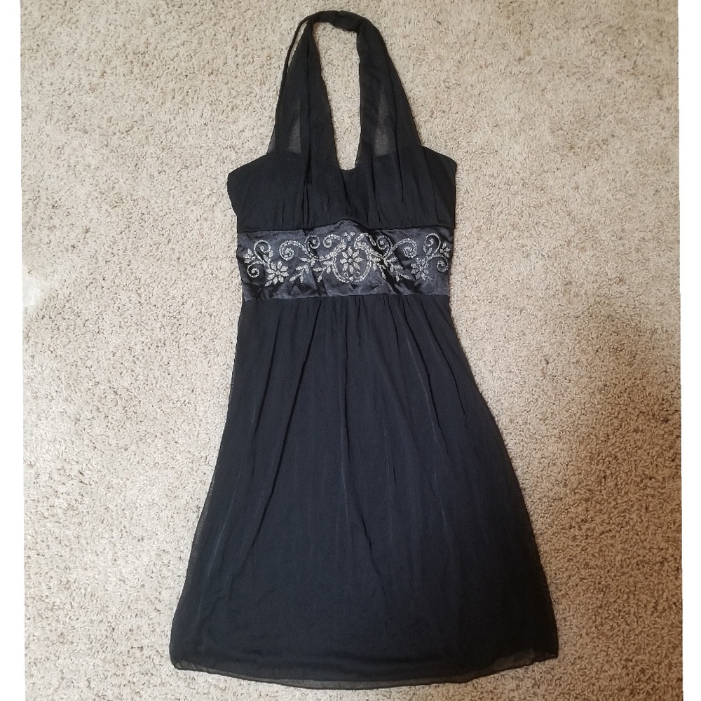 Black Halter Semi-Formal Beaded Dress
